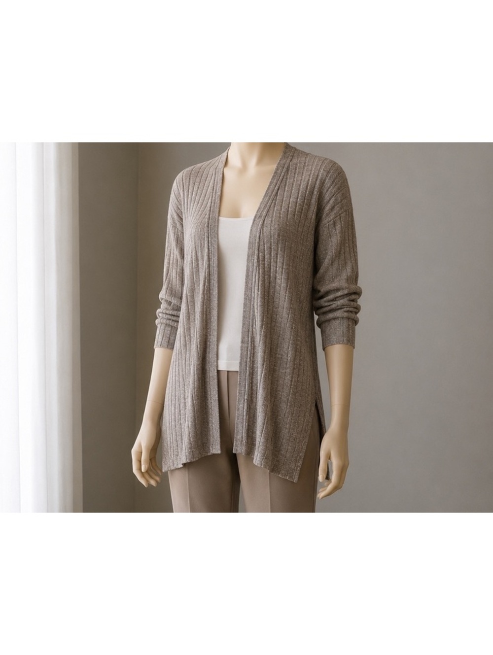 American Eagle Outfitters Women’s M Gray Ribbed Open Front Cardigan Long Sleeve
